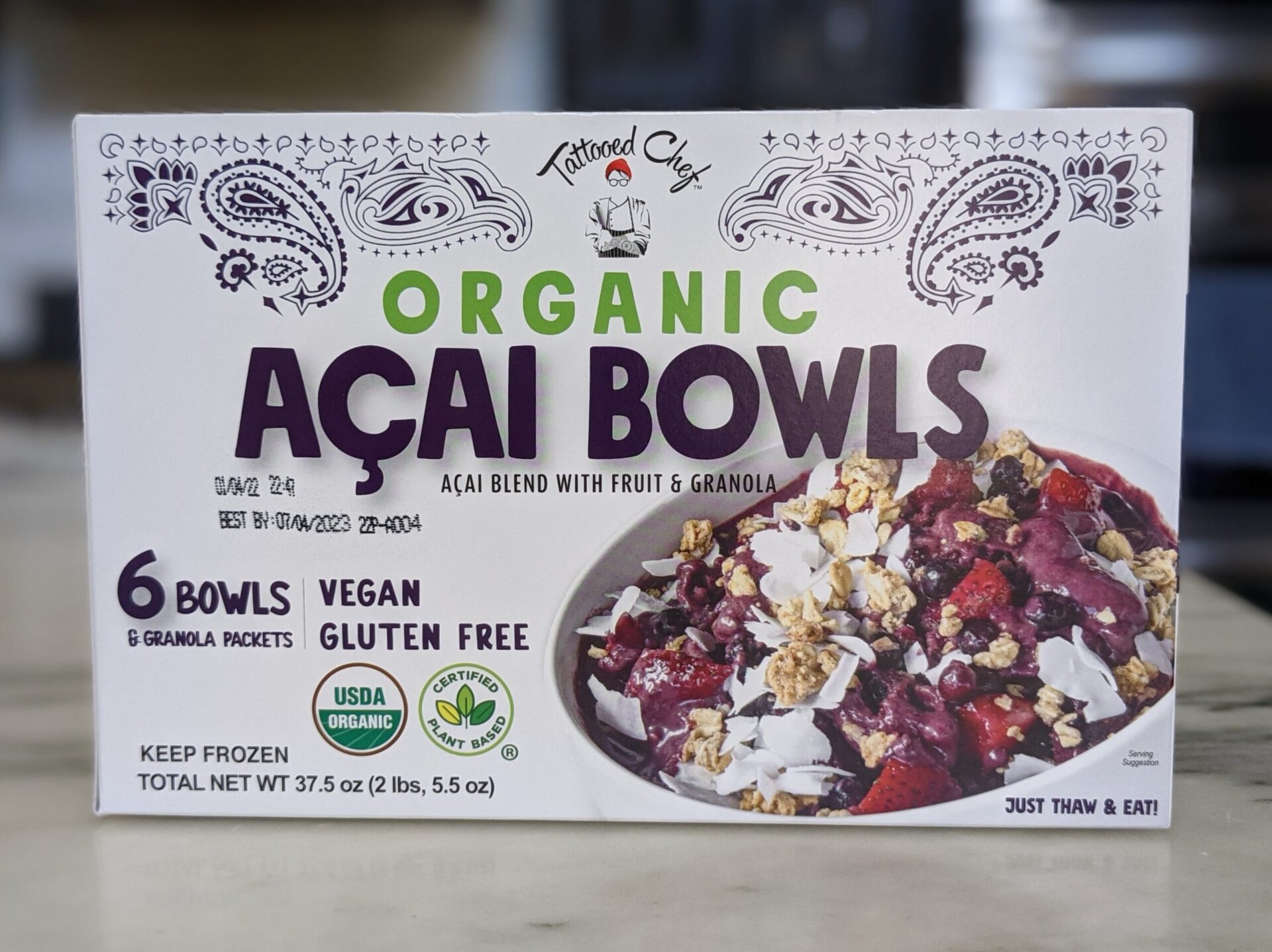 Amazoncom Tattooed Chef Organic Acai Bowl with Granola Packets  Frozen  Fruit with Strawberries Banana Blueberries  GlutenFree Vegan  Healthy  Snack 8 Oz Each 3 Boxes of 6 Bowls 18 Total