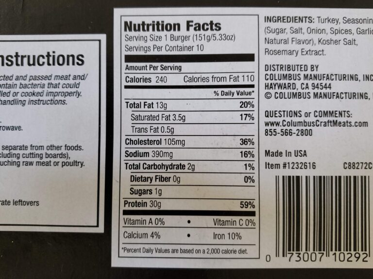 Costco-Turkey-Burger-Nutrition