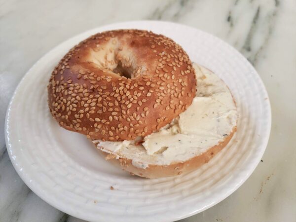 Poppy-Seed-Bagel-with-Boursin-Cheese
