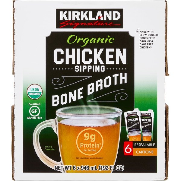 Kirkland Signature Organic Chicken Bone Broth, 6 x 32 oz