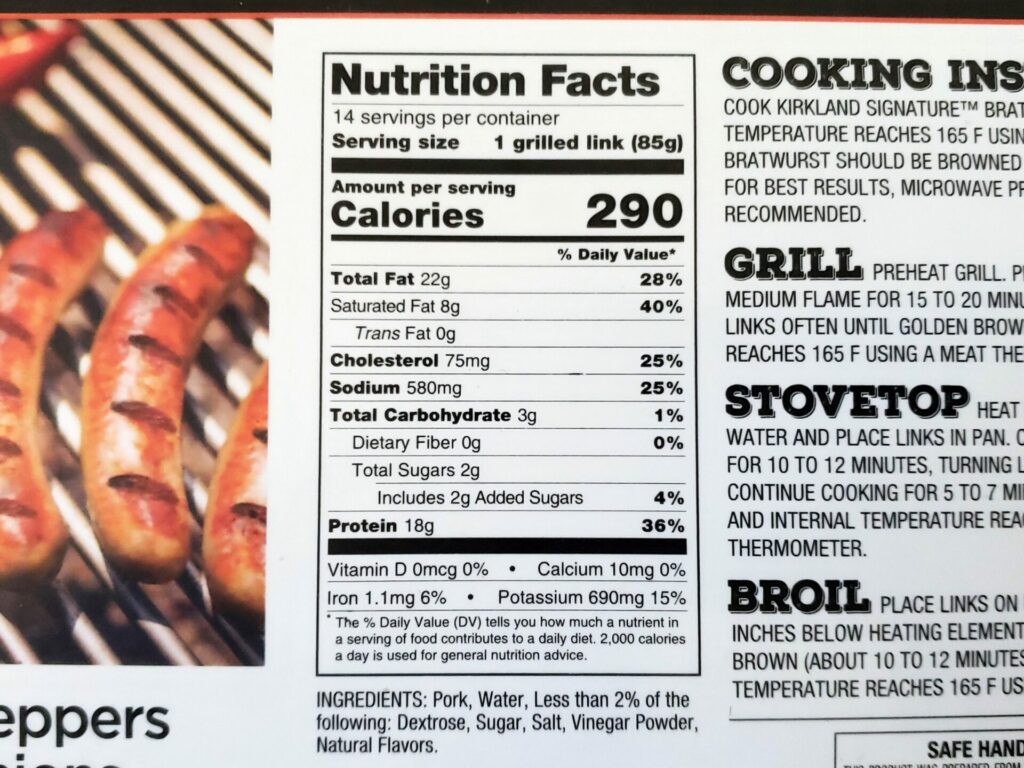 Costco Brats Calories and Nutrition