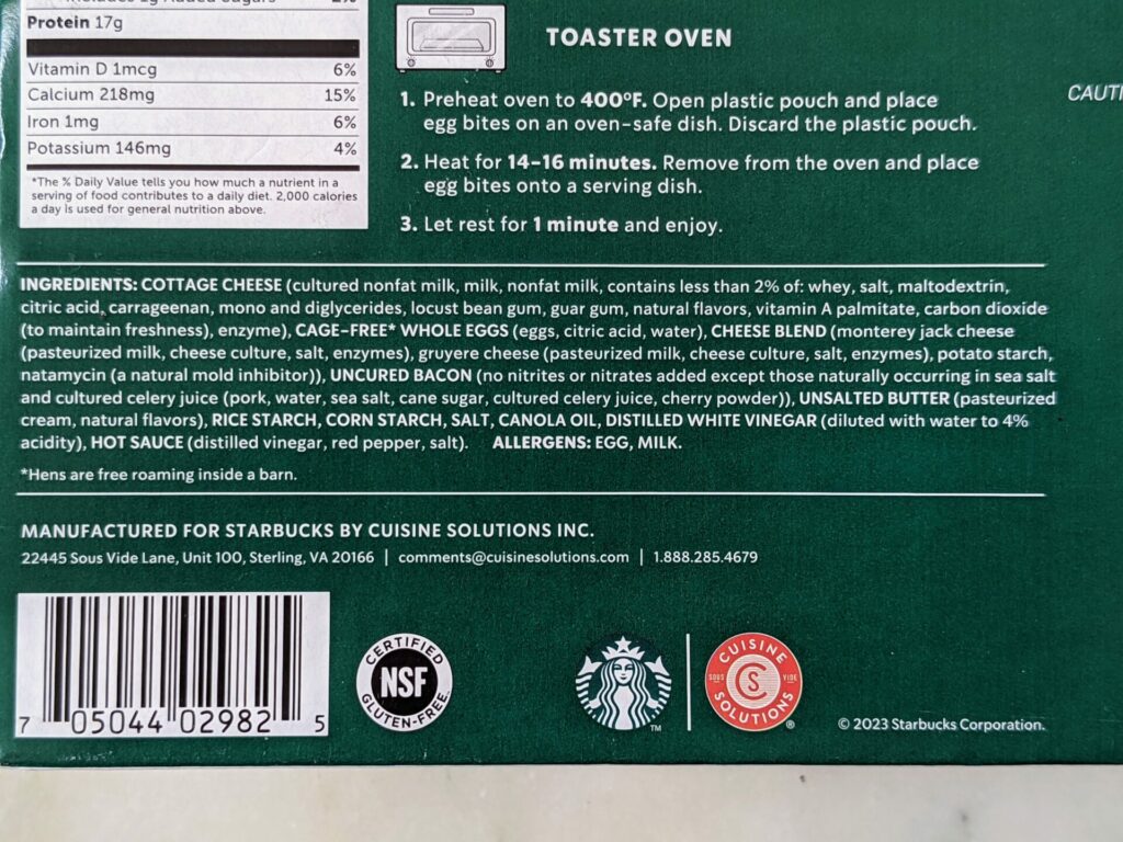 Costco Starbucks Egg Bites Ingredients