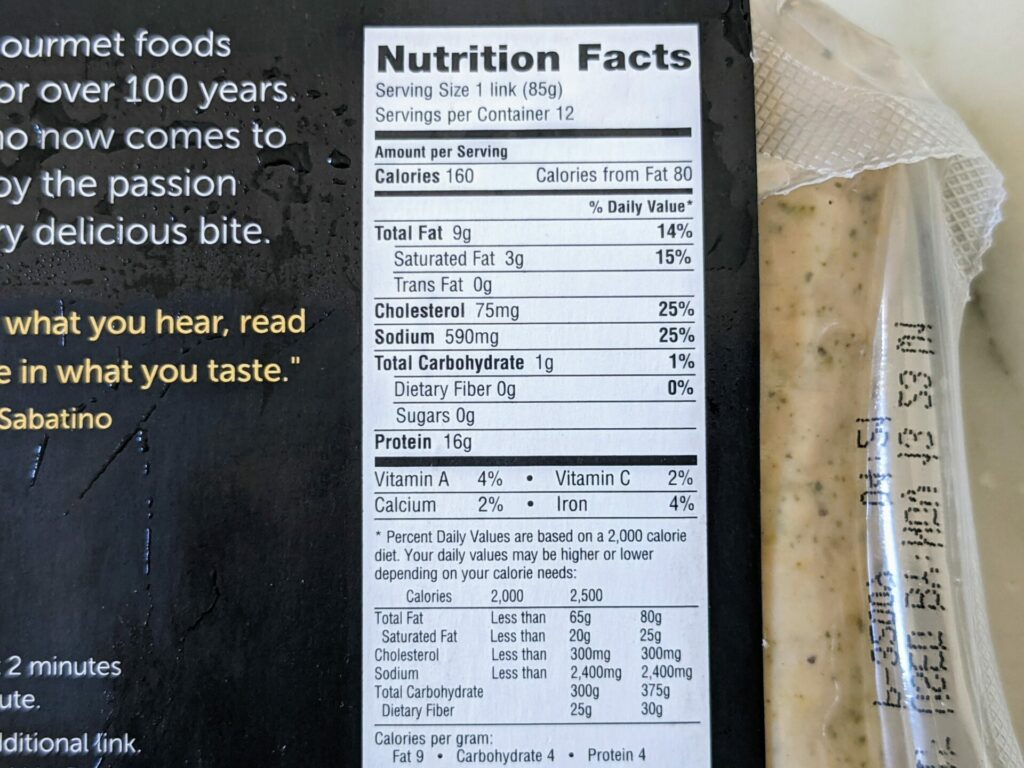 Costco Chicken Sausage Calories & Nutrition