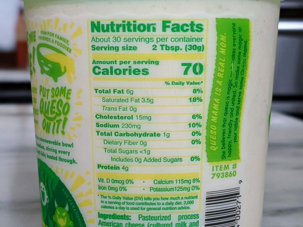 Costco Queso Calories and Nutrition