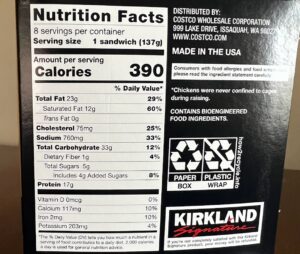 Kirkland Breakfast Sandwich nutrition facts.